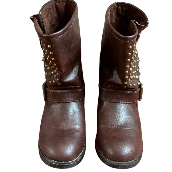 Brown Studded Ankle Biker Boots - Picture 2 of 6